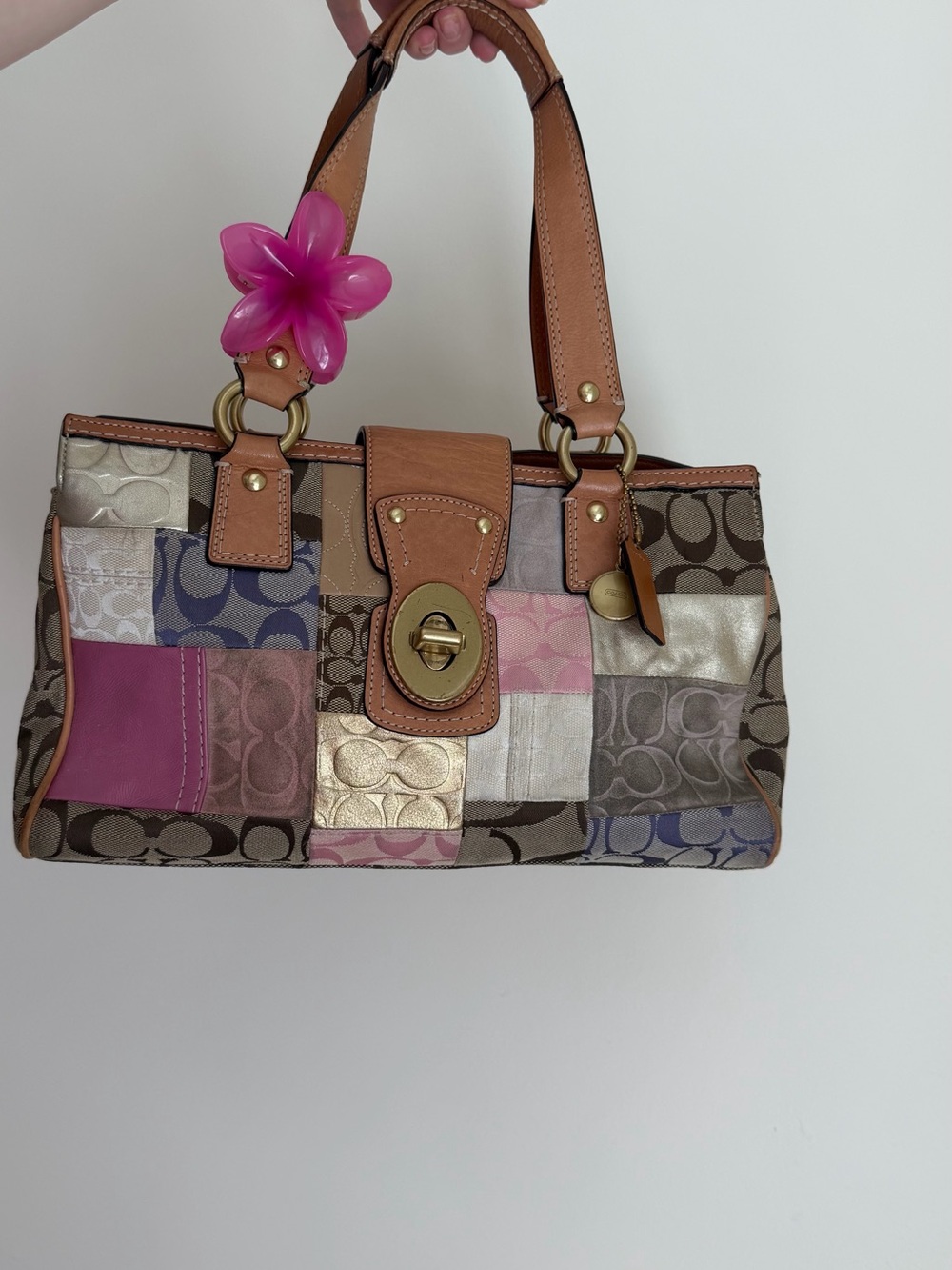 Coach Patchwork Satchel in Pink, Brown, Metallic and Blue